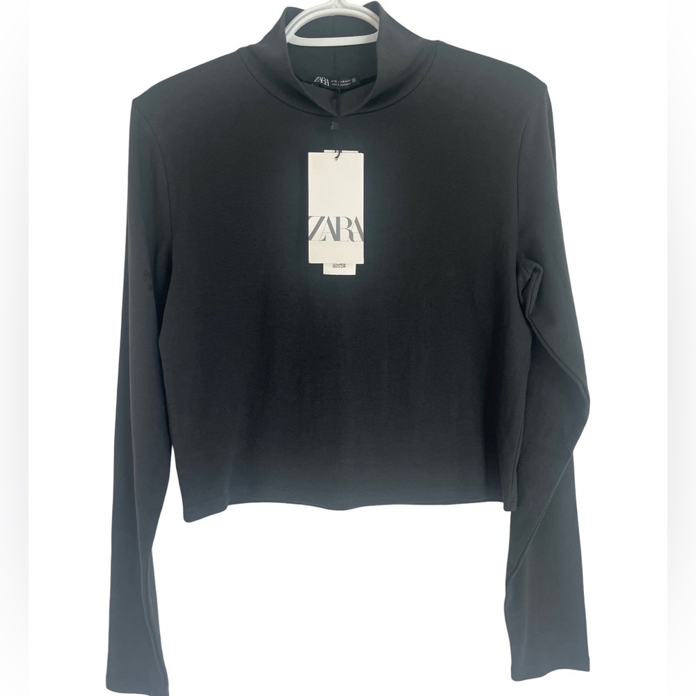 Zara Black Cropped Long Sleeve Shirt